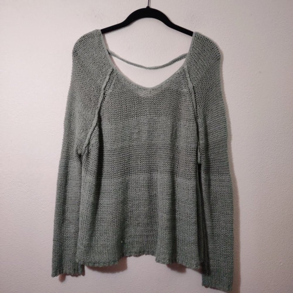 Free People Mint Green Lightweight Crochet Sweater